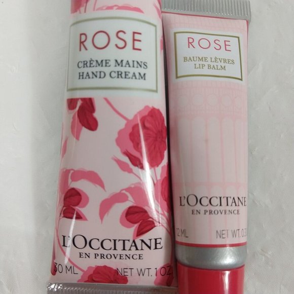 L'occitane Rose Lip Balm natural pink sheen & Rose Hand Cream 12/30ML NEW - Picture 2 of 4